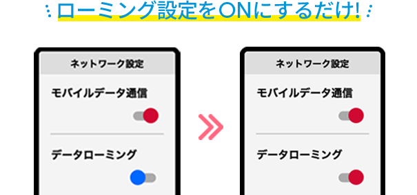 ローミング設定をONにするだけ！